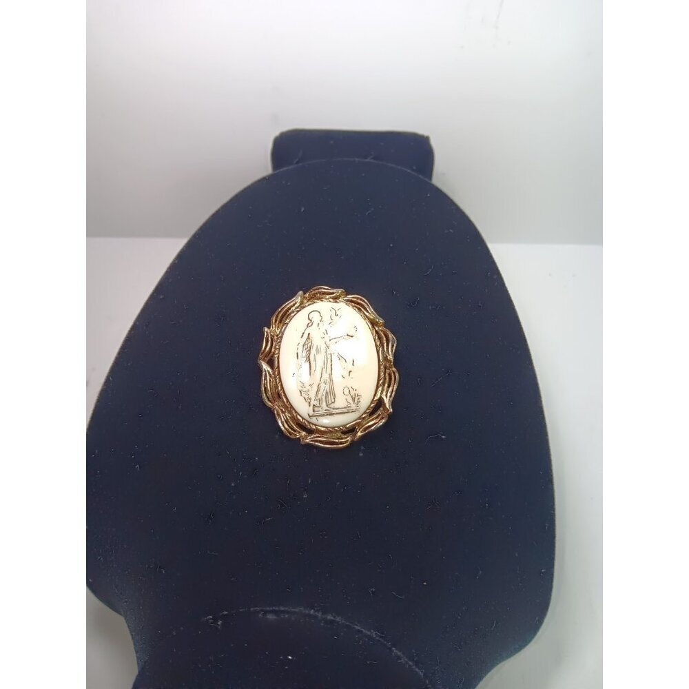 Antique Helen Of Troy Gold Tone Cameo Pendent Brooch Hattie Carnegie? Art Nouvea